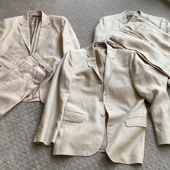 Two tan linen J Crew suits with one additional jacket, excellent condition - Picture 1 of 4